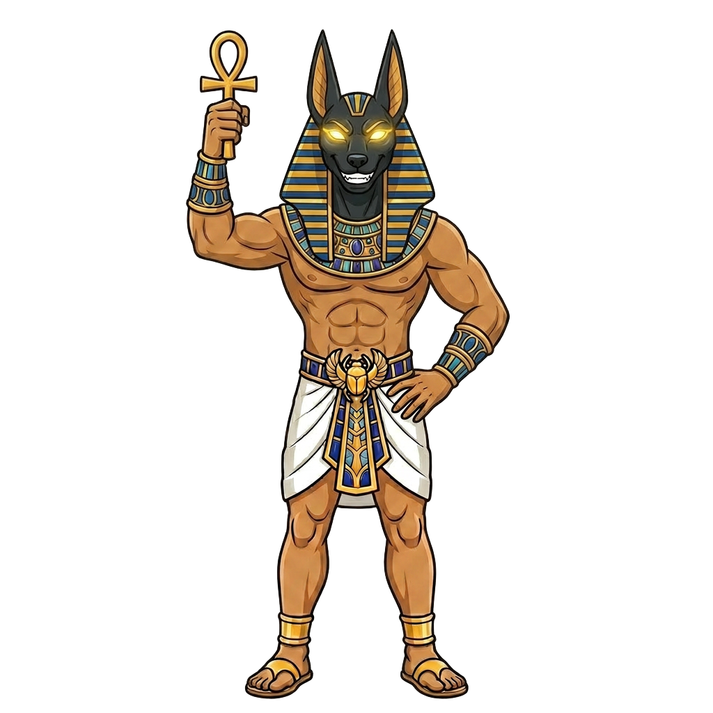Anubis raising an ankh confidently