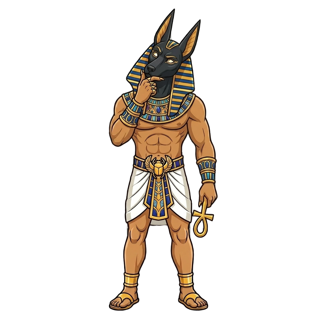 Anubis pondering, hand to chin